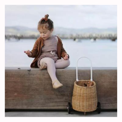 China New Minimalist Picnic Wicker Baskets With Wheels For Kids Children Wire Storage Basket Baby Home Rattan Decoration for sale