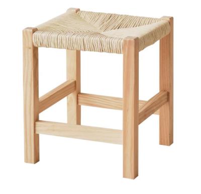 China Handmade Solid Wood Chair Hand Knitting Wooden Foot Stools Rattan Stools&Ottomans Mini Stool for sale