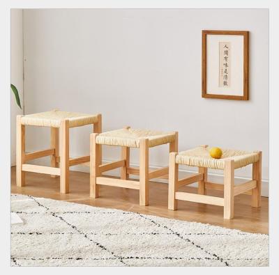 China Handmade Solid Wood Chair Hand Knitting Wooden Foot Stools Rattan Stools&Ottomans Stool for sale