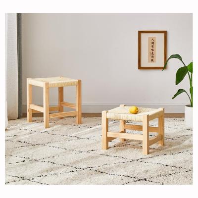 China Handmade Modern Rattan Wood Stools&Ottomans Solid Wood Foot Chair Living Room Stools for sale