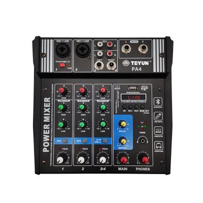 China High Quality Black 360W Lightweight Four Channel USB Power Mixer In Ear Monitor Recording Phantom Power Audio Power Mixer Amplifier for sale