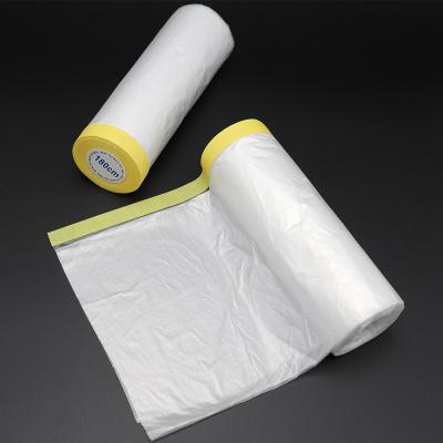 China Waterproof Interior Pre-Taped Masking Film For Painter Protective Spray Pre-Taped Plastic Masking Film for sale