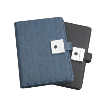 China PU leather 8000mah Fingerprint code lock diary notebook power bank for sale