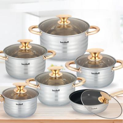 China New Stock Stainless Steel 12pcs Cookware Set Sustainable Pots For Kitchen Soup Pot for sale