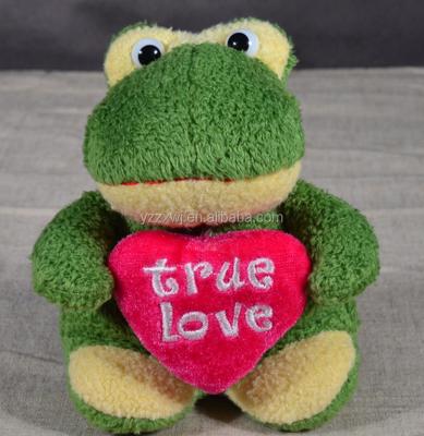 China For Kids Plush Stuffed Frog Valentine's Day Toy Green Frog Plush Toy Stuffed Soft Frog With Heart for sale