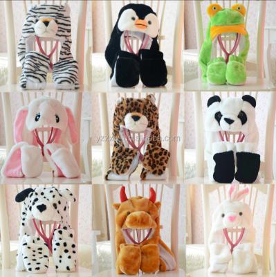 China COMMON Free Sample Winter Headwear 3-in-1 Soft Warm Plush Animal Stuffed Animals Plush Hat And Winter Animal Plush for sale