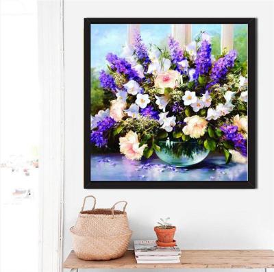 China Wholesale Eco-friendly Living Room Wall Decoration Flower 5d Diamond Painting Purple Crystal for sale