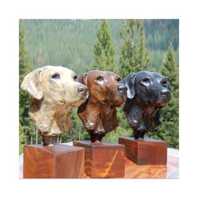 China Europe Labrador Dog Head Three Dogs Head Bronze Statue Table Decoration for sale