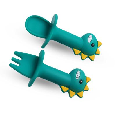 China BPA Free Cute Design Short Handle Silicone Baby Fork and Spoon Set for sale