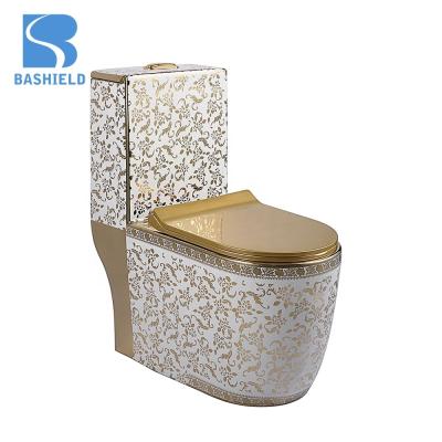 China Double-Flow Modern Appearance Luxury Gold Colored Ceramic Toilet Bowl for sale