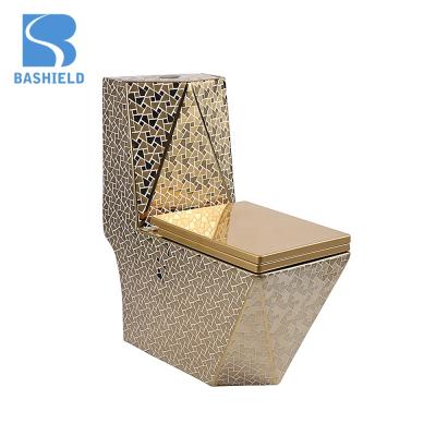 China Gold Color Ceramic WC Gold One-piece Square Double-flush Luxury Toilet for sale