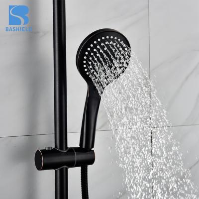 China With Sliding Bar Black Shower Set Wall Mounted Rainfall Shower Sets And Faucets Mixer for sale