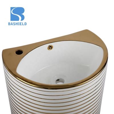 China Modern Beautiful Gold Wash Basin Ceramic Art Basin Wash Stand for sale