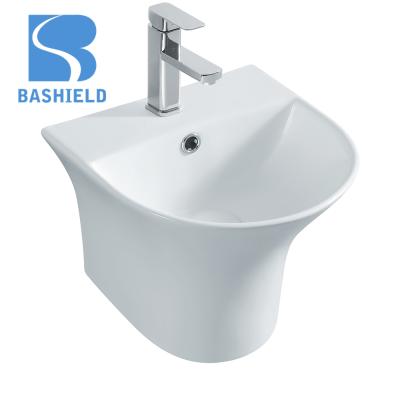 China Modern Easy To Clean Oval Ceramic Wall Hung Bathroom Vessel Wash Basin Sink for sale