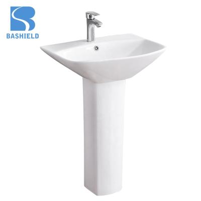 China Modern Two Piece Pedestal Ceramic Hotel White Color Stand Alone Bathroom Sink for sale