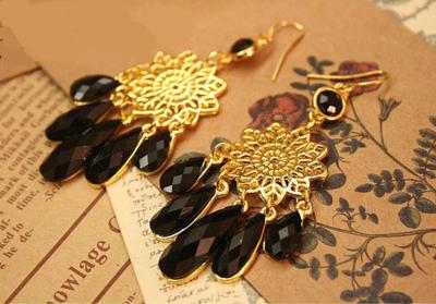 China Fashion women black acrylic with gold plated drop & dangle earring for sale