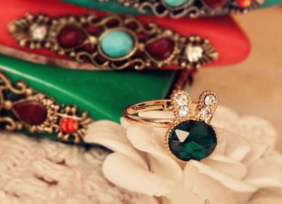 China Anillo de las mujeres del conejo del verde de la joyería de la moda en venta