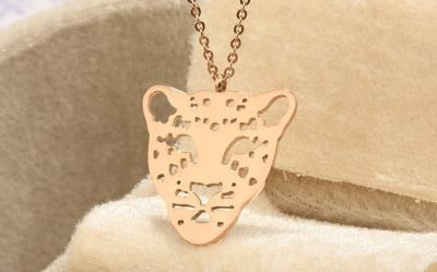 China Fashion women jewelry titanium steel pendant necklace leopard head rose gold plated for sale