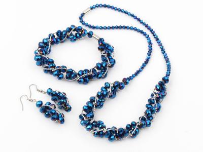 China Fashion handmade blue crystal necklace bracelet eardrop woman Jewelry set wholesale China for sale