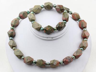 China Highest quality natural unakite pearl necklace and bracelet woman Jewelry sets wholesale for sale