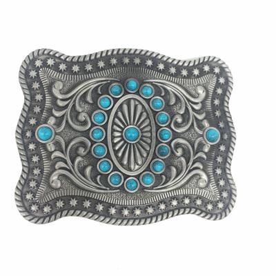 China Eco-Friend New Arrival Turquoise Antique Silver Zinc Alloy Rhinestone Western Belt Buckle for sale