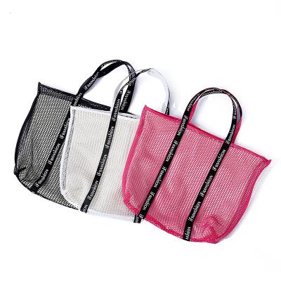 China Large Capacity Canvas Mesh Waterproof Beach Bag Eco-Friendly Tote Bag For Women Travel for sale