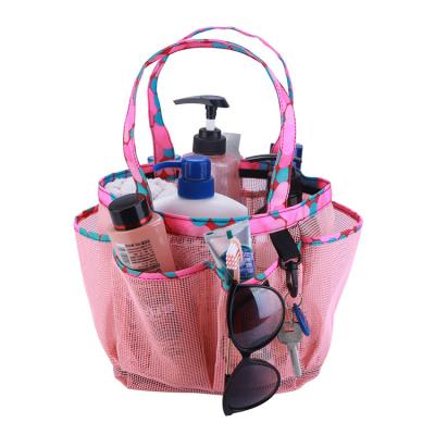 China 2022 Women Summer Mesh PORTABLE Beach Bags Multi Pocket Travel Tote Bathroom Shower Toiletries Mesh Tote Bag for sale