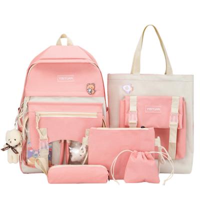 China Waterproof 2022 Wholesale 5pcs Korean Style Custom School Backpack Set Teens School Bag Casual Outdoor Backpack For Boys And Girls for sale