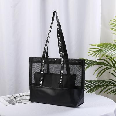 China Custom Made Multifunctional Outdoor Lady Tote Bag Multifunctional Fashion Mesh Logo Letters Transparent One-shoulder Bag for sale