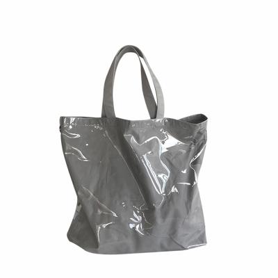 China Double Layer PVC Water Resistant Large Tote Bags Custom Logo Canvas Transparent Waterproof Shopping Bag For Ladies for sale