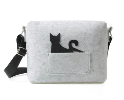 China Durable Women Felt Shoulder Bag Gray Lovely Felt Cat Purse Side Bag Custom Homemade Girl Gift for sale