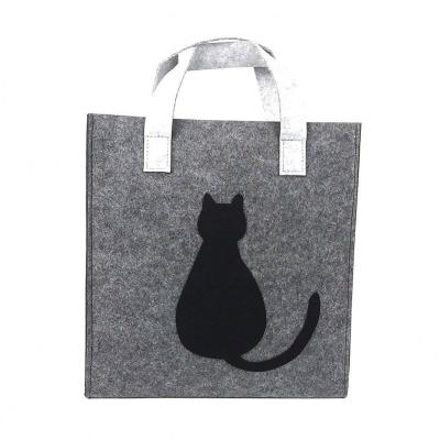 China Durable Cute Cat Small Bag Gray Back For Purse Shopping Felt Material Small Bag For Women Girl And Kids for sale