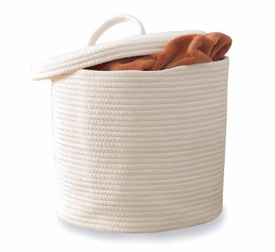 China Durable Cotton Rope Storage Basket Large Woven Baskets With Lid And Handles for sale