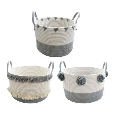 China Simple Gray Woven Toy Finishing Hamper Storage Basket Large Durable Cotton Rope for Laundry Basket Diaper Nursery Toy for sale