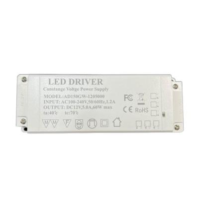 China Led Driver 60w Led Dimmable Power Supply Adapter 110v AC - 12v DC 5a Led Constant Voltage Driver 155* 54* 22MM for sale