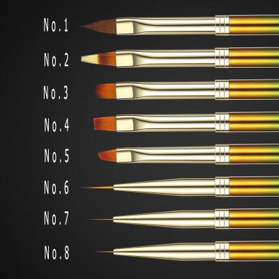 China Custom High Quality Acrylic Nail Art Brush Sets Nail 8pcs Nail Brush Pen Set Nylon Hair Rainbow Metal Handle Sets for sale