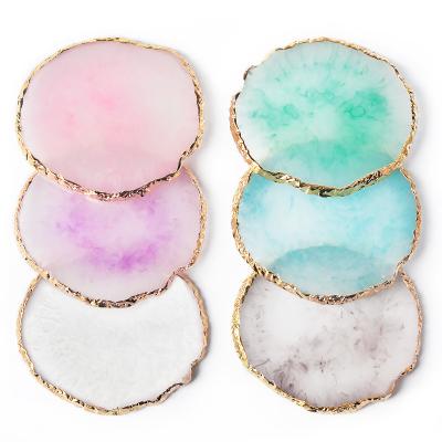 China Luxury Round Agate Stone Palette Nail Edge Slot Ornament Gold Display Board Painted Marble Oval Resin Painted Nail Palette for sale