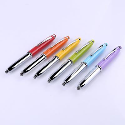 China Promotional Pen Custom Logo Promotional Metal Led Light Ballpoint Pen With Stylus for sale