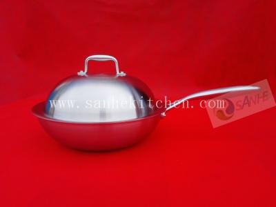 China Stainless steel wok,thickness 2.5mm with cast iron handle for sale