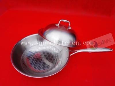 China Stainless steel wok,thickness 2.5mm with cast iron handle for sale