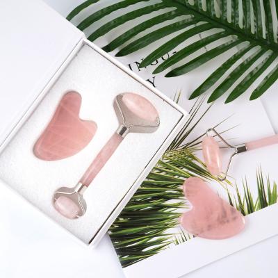 China Roller of Pink Rose Quartz Gua Sha Jade from face lift private label manufacturer for sale