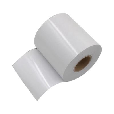 China Waterproof hot sale 57*50mm adhesive labels thermal linerless sticker paper roll for supermarket for sale