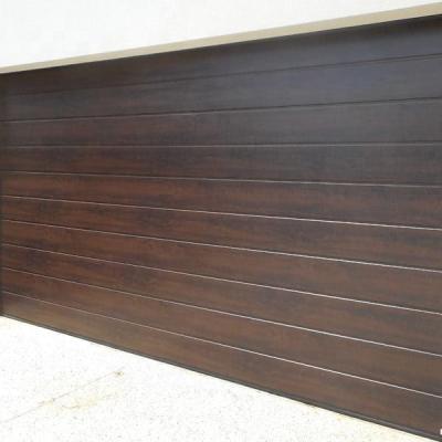 China Modern Finger-protection black walnut color steel sectional garage door and wooden garage door for sale