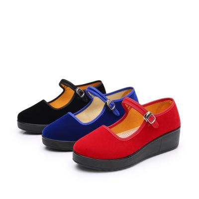 China Modern Design PU Round Cotton Material Female Red Black Blue Head Dance Shoes Beautiful for sale