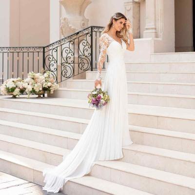 China Luxury Sexy Backless Wedding Dress Breathable Tow Wedding Dress Deep V-Neckline Dress Even for sale