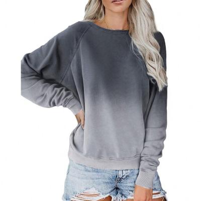 China Women Breathable Apparel Wholesale Women's Hoodies Crew Neck Relaxed Fit Fashion Gradient Sweatshirt for sale