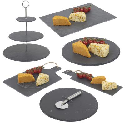 China Sustainable Rectangular Shape Dinnerware Black Slate Plates Cheese Board With Cutlery Set for sale