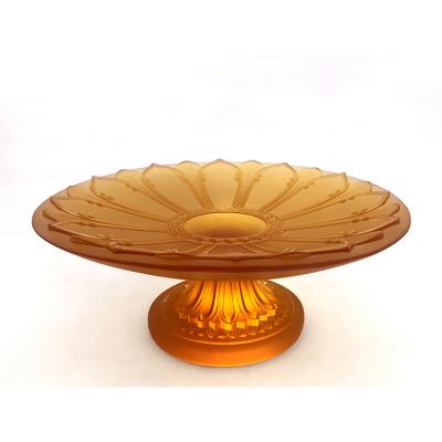 China Beautiful Hotel Decor Offers Traditional Delicate Amber Liuli Cyrstal Fruit Bowl Buddhist Decoration for sale