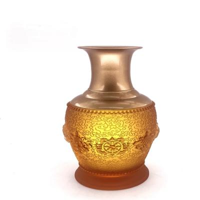 China Table Top Buddha Vase Embossed Artwork Fine Art Liuli Crystal Vase Lead Free for sale