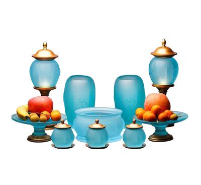 China High Quality China Liuli Home Decor Set Crystal Vase Fruit Plate Art LED Lighting, Ornament Shaped Cup, Antique Censer for sale